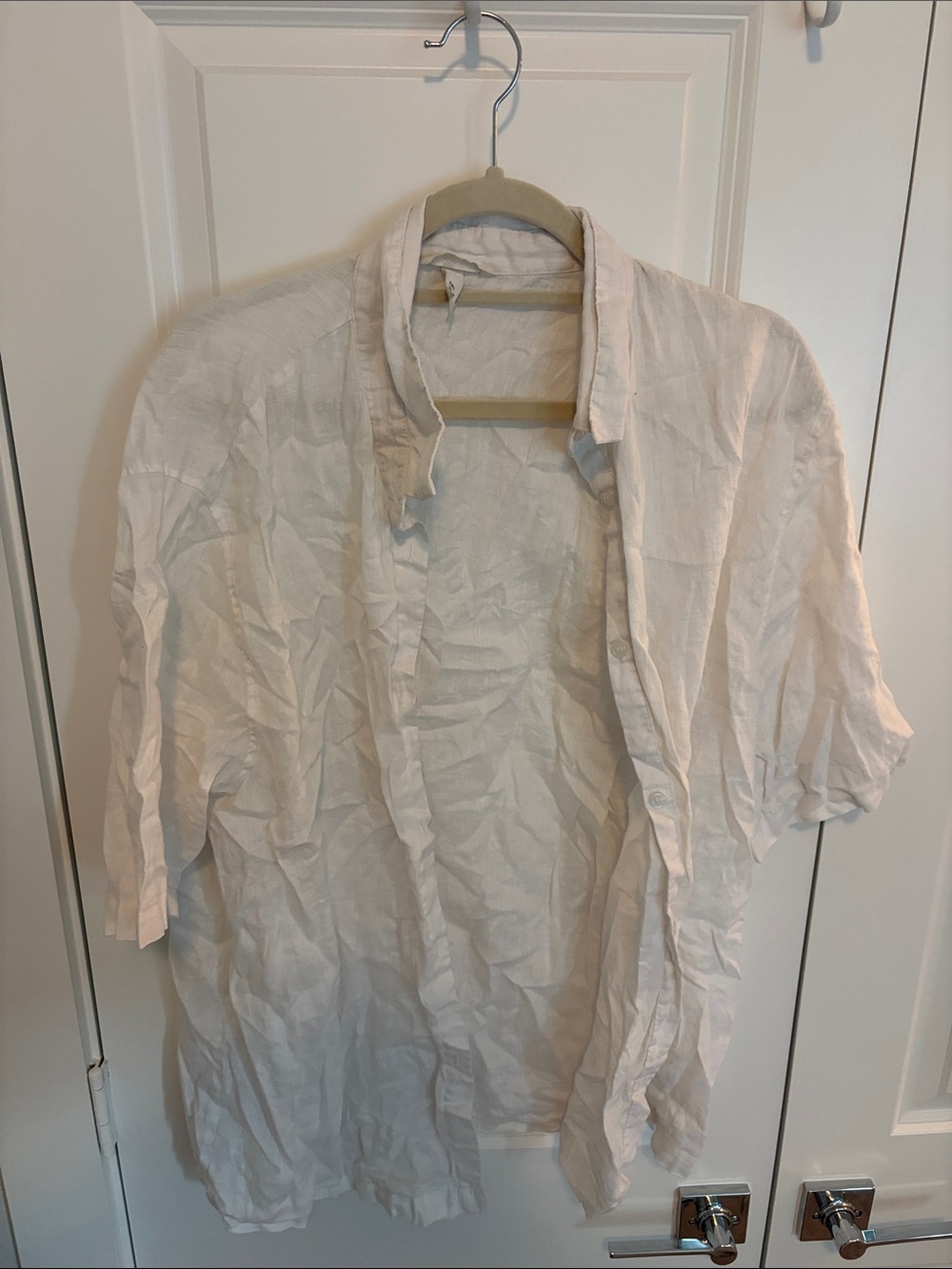 Men's White Linen-Blend Short-Sleeve Shirt